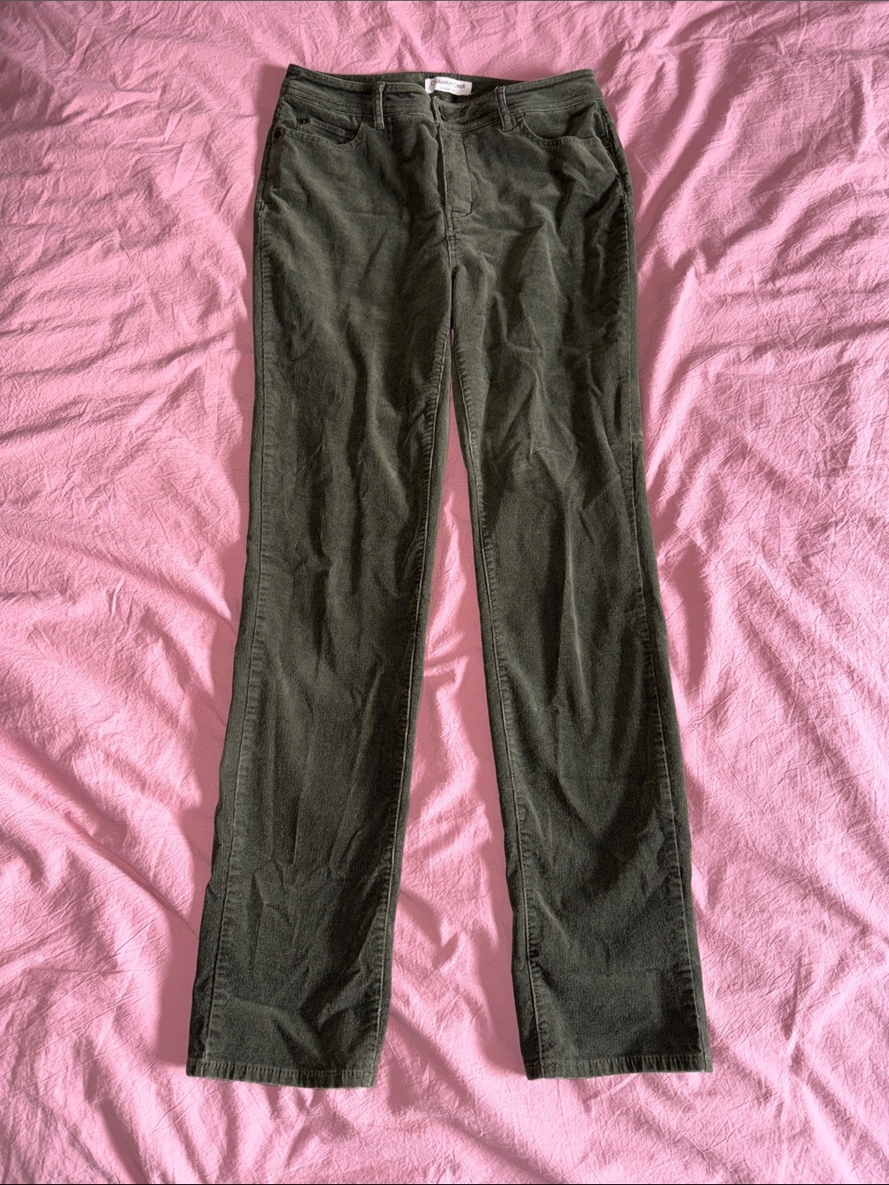 Women’s Olive Green Straight-Leg Corduroy Pants